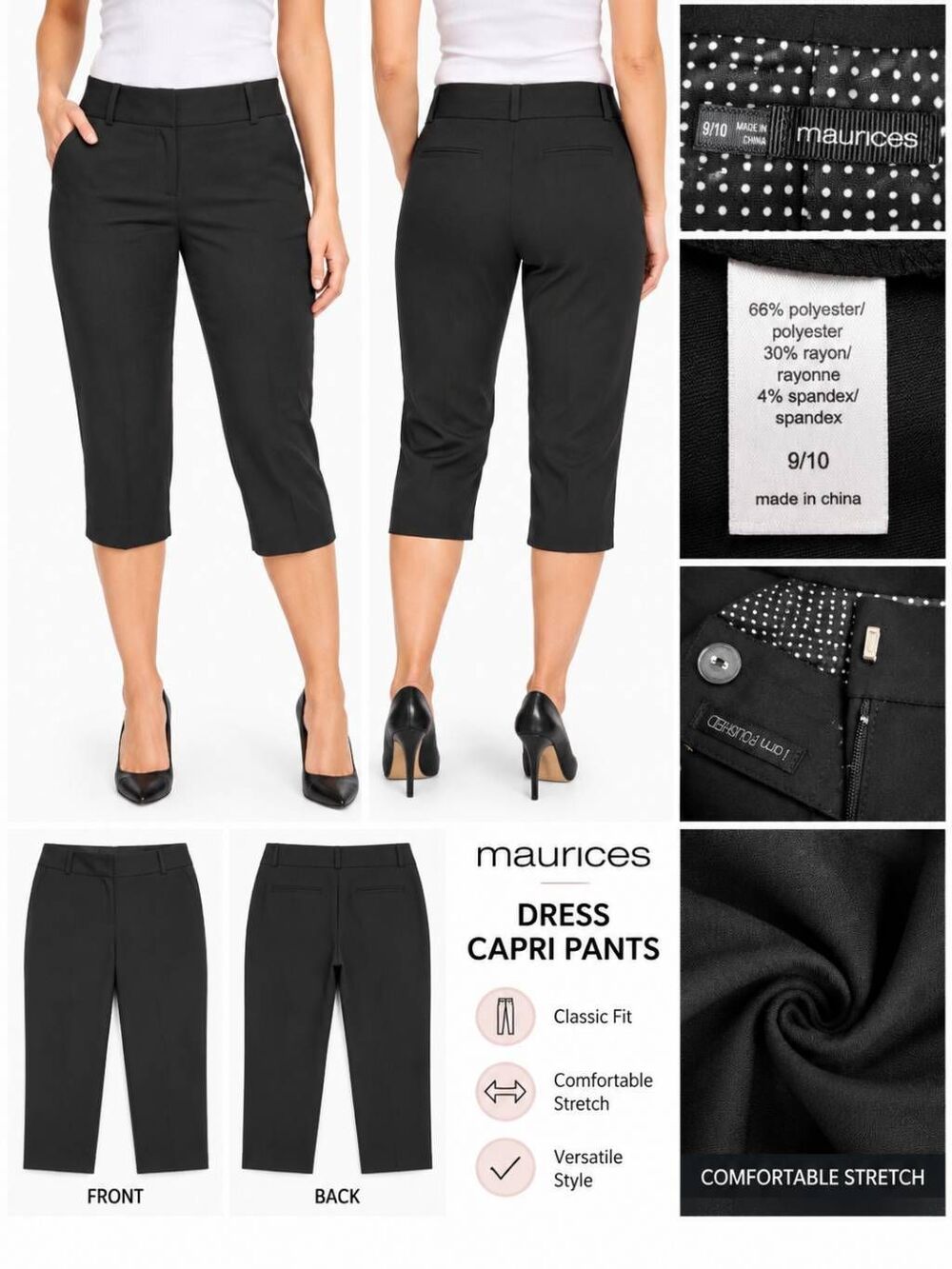 Maurices 9/10 Black Dress Capri Pants Stretch Career